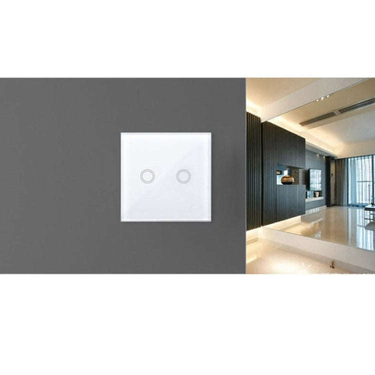 86mm 2 Gang Tempered Glass Panel Wall Switch Smart Home Light Touch Switch with RF433 Remote Cont...
