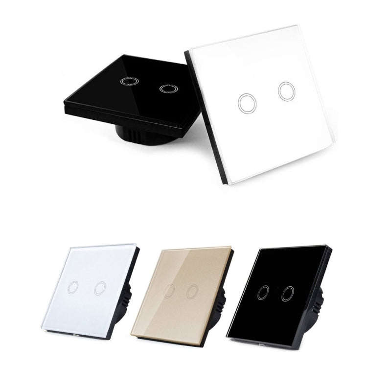 86mm 2 Gang Tempered Glass Panel Wall Switch Smart Home Light Touch Switch with RF433 Remote Cont...
