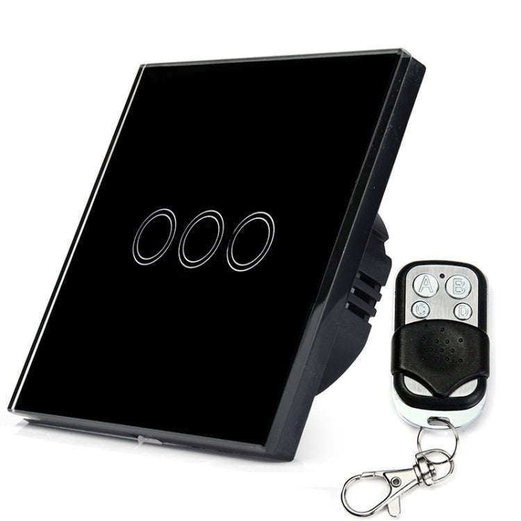86mm 3 Gang Tempered Glass Panel Wall Switch Smart Home Light Touch Switch with RF433 Remote Cont...