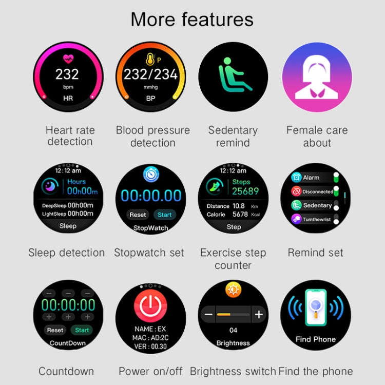 S6 1.3 inch IPS Color Screen Smart Watch, Support Heart Rate Monitoring / Blood Pressure Monitori...