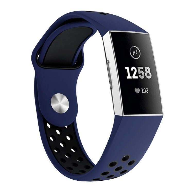 Two-color Round Hole Silicone Watch Band for Fitbit Charge 3, Watch Band Size:130-195mm(Black Blue)