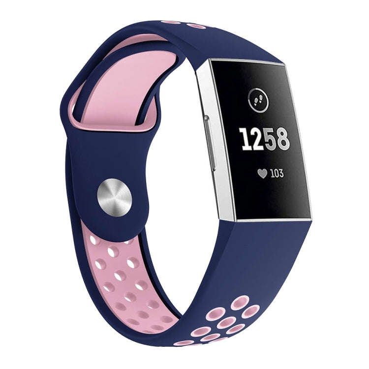 Two-color Round Hole Silicone Watch Band for Fitbit Charge 3, Watch Band Size:130-195mm(Pink Blue)