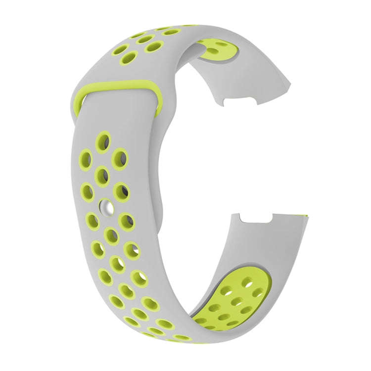 Two-color Round Hole Silicone Watch Band for Fitbit Charge 3, Watch Band Size:130-195mm(Grey Green)