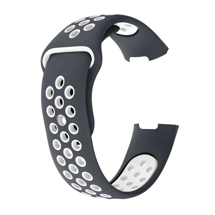 Two-color Round Hole Silicone Watch Band for Fitbit Charge 3, Watch Band Size:130-195mm(Grey White)