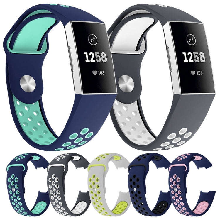 Two-color Round Hole Silicone Watch Band for Fitbit Charge 3, Watch Band Size:130-195mm(Pink Blue)