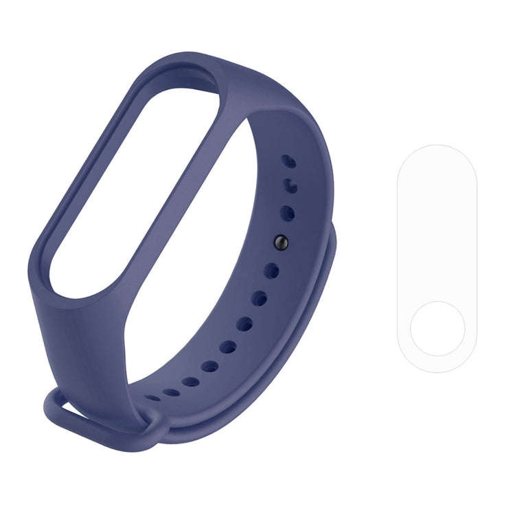 2 in 1 Silicone Watch Band with TPU Screen Film for Xiaomi Mi Band 3(Navy Blue)