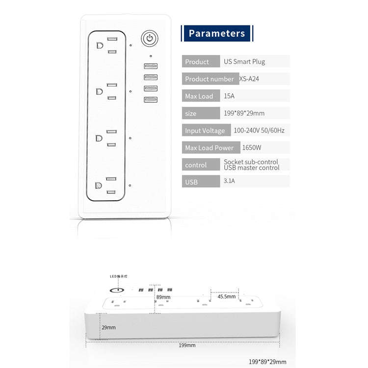 XS-A24 WiFi Smart Power Plug Socket Wireless Remote Control Timer Power Switch with USB Port, Com...