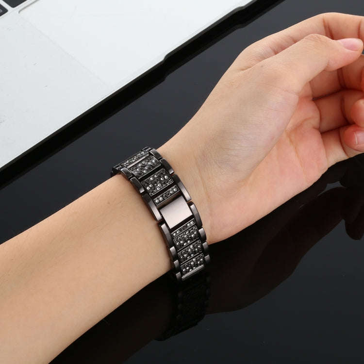 For Fitbit Versa Diamond-studded Stainless Steel  Watch Band(Black)