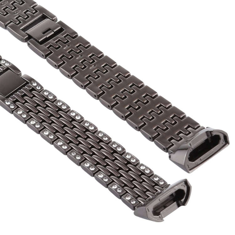 For Fitbit Charge 3 Diamond-studded Stainless Steel  Watch Band(Black)