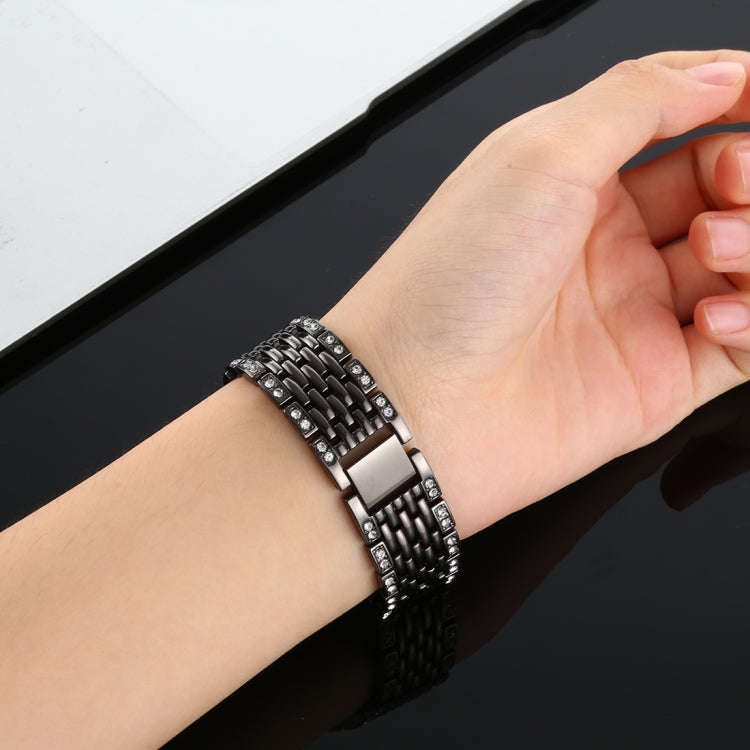 For Fitbit Charge 3 Diamond-studded Stainless Steel  Watch Band(Black)