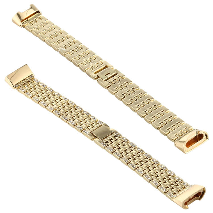 For Fitbit Charge 3 Diamond-studded Stainless Steel  Watch Band(Gold)