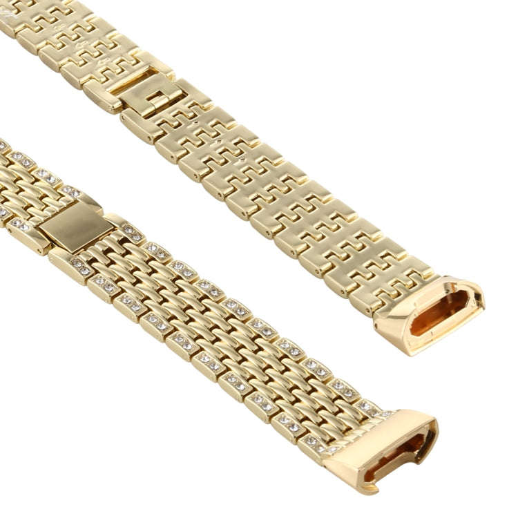 For Fitbit Charge 3 Diamond-studded Stainless Steel  Watch Band(Gold)