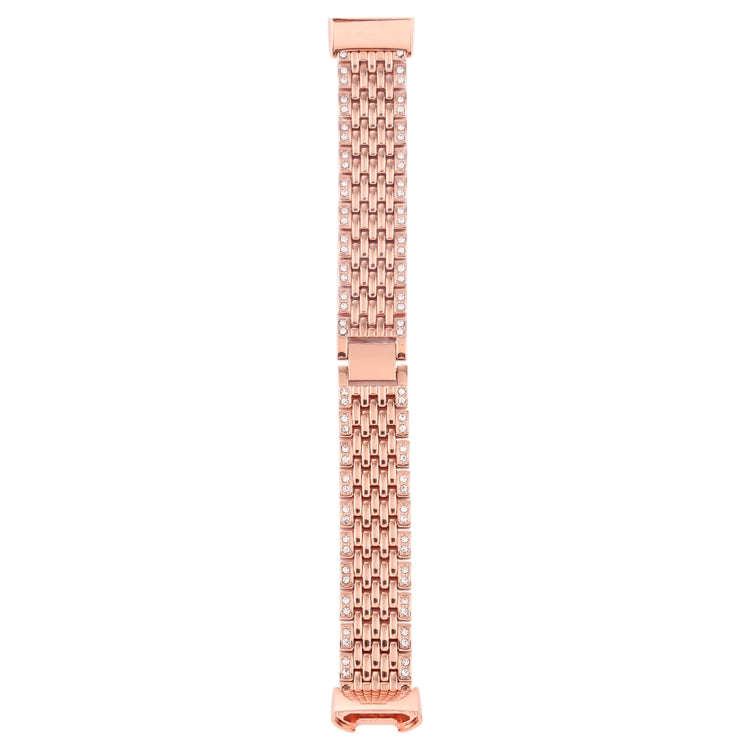 For Fitbit Charge 3 Diamond-studded Stainless Steel  Watch Band(Rose Gold)