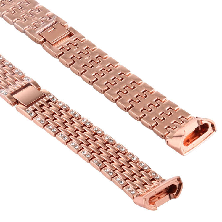 For Fitbit Charge 3 Diamond-studded Stainless Steel  Watch Band(Rose Gold)