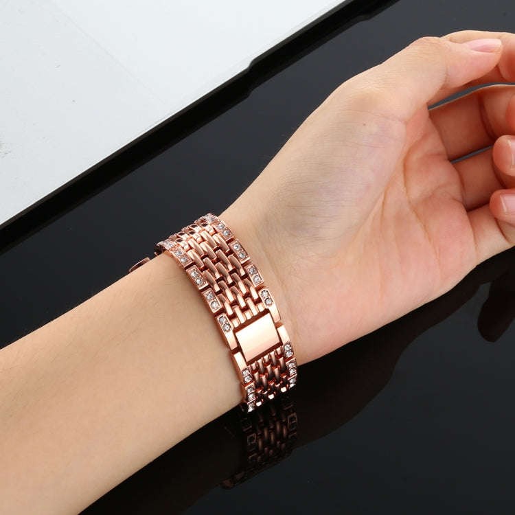 For Fitbit Charge 3 Diamond-studded Stainless Steel  Watch Band(Rose Gold)