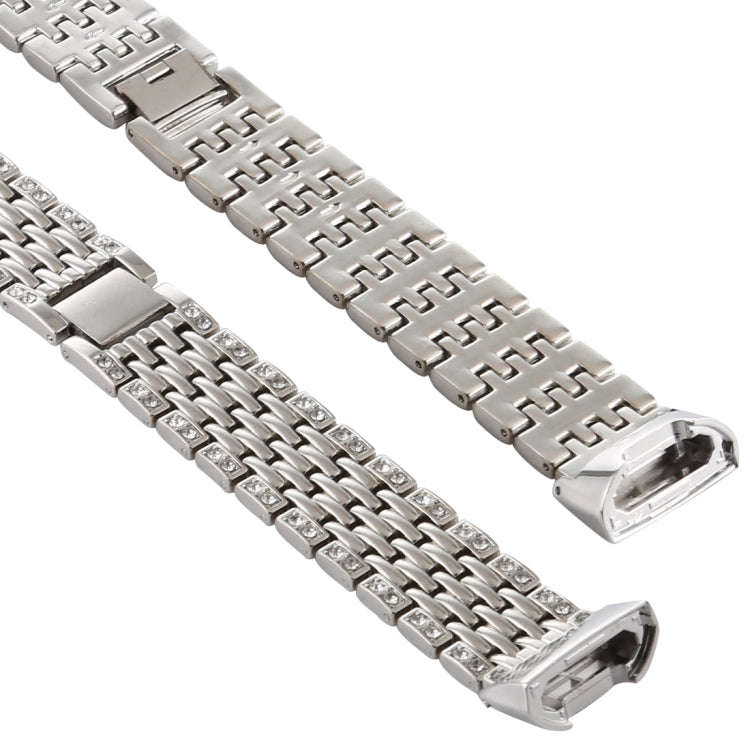 For Fitbit Charge 3 Diamond-studded Stainless Steel  Watch Band(Silver)
