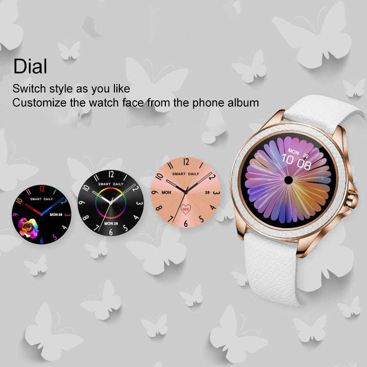 M6009 Glitter Leather Strap Fashion Smart Watch for Women, Support Heart Rate Monitoring & Pedome...