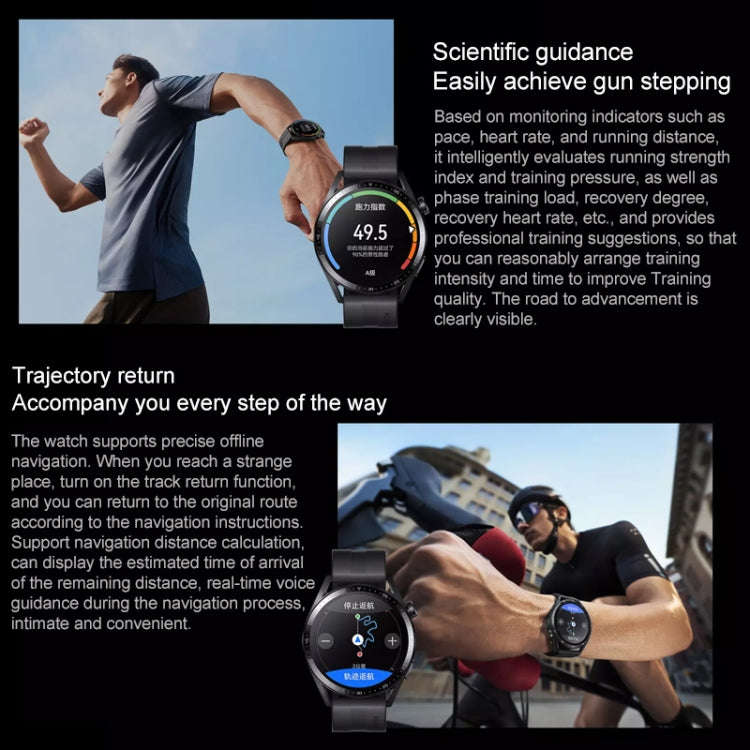 HUAWEI WATCH GT 3 Smart Watch 46mm Rubber Wristband, 1.43 inch AMOLED Screen, Support Heart Rate ...