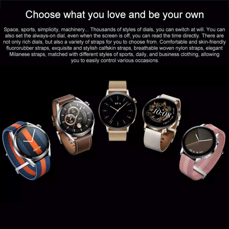 HUAWEI WATCH GT 3 Smart Watch 46mm Rubber Wristband, 1.43 inch AMOLED Screen, Support Heart Rate ...