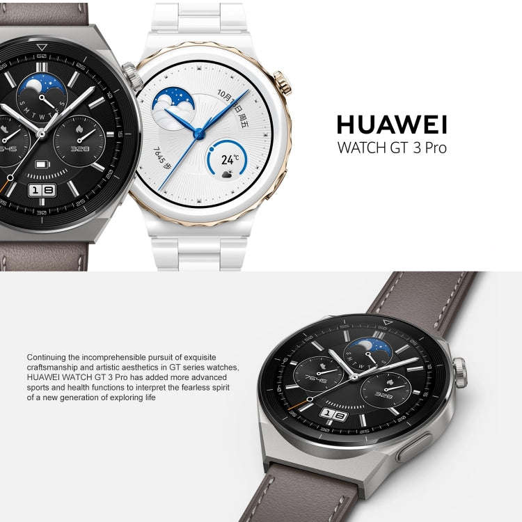 HUAWEI WATCH GT 3 Pro Titanium Smart Watch 46mm Rubber Wristband, 1.43 inch AMOLED Screen, Suppor...