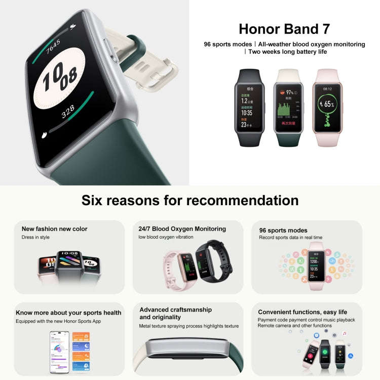 Honor Band 7, 1.47 inch AMOLED Screen, Support Heart Rate / Blood Oxygen / Sleep Monitoring(Pink)