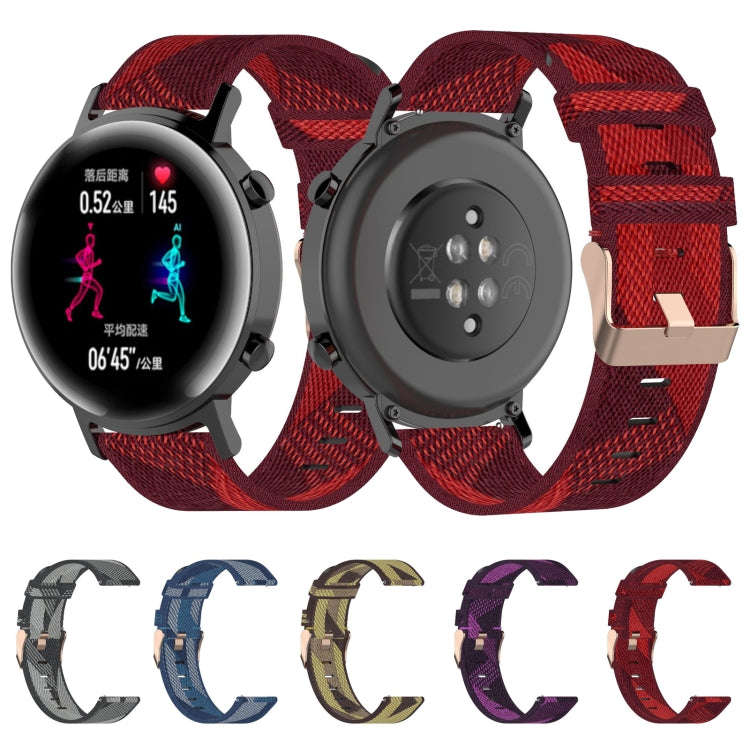 20mm Stripe Weave Nylon Wrist Strap Watch Band for Huawei GT 2 42mm / Honor Magic Watch 2 42mm(Red)