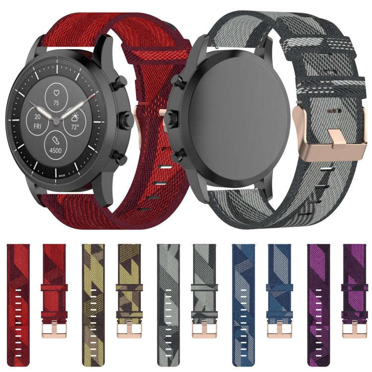 22mm Stripe Weave Nylon Wrist Strap Watch Band for Fossil Hybrid Smartwatch HR, Male Gen 4 Explor...