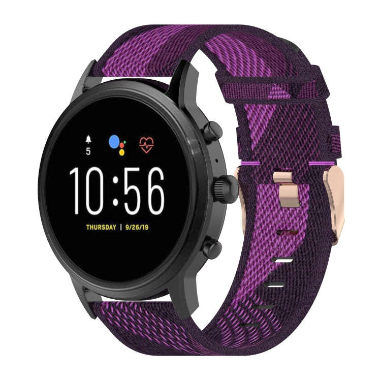 22mm Stripe Weave Nylon Wrist Strap Watch Band for Fossil Gen 5 Carlyle, Gen 5 Julianna, Gen 5 Ga...