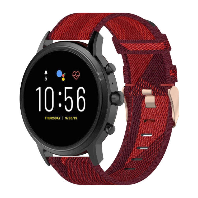 22mm Stripe Weave Nylon Wrist Strap Watch Band for Fossil Gen 5 Carlyle, Gen 5 Julianna, Gen 5 Ga...