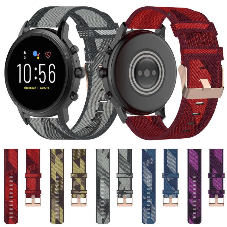 22mm Stripe Weave Nylon Wrist Strap Watch Band for Fossil Gen 5 Carlyle, Gen 5 Julianna, Gen 5 Ga...