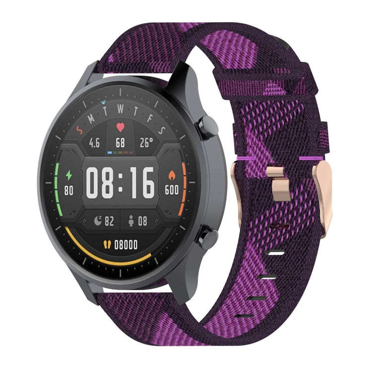 22mm Stripe Weave Nylon Wrist Strap Watch Band for Xiaomi Mi Watch Color, Garmin Vivoactive 4(Pur...