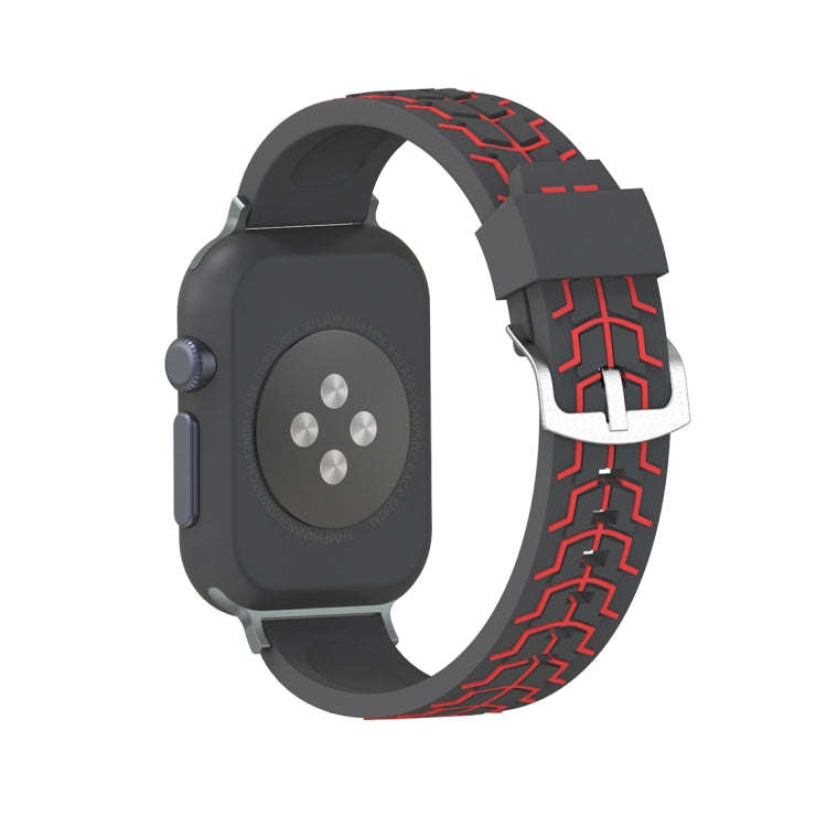 For Apple Watch Series 3 & 2 & 1 38mm Fashion Fishbone Pattern Silicone Watch Band (Black+Red)