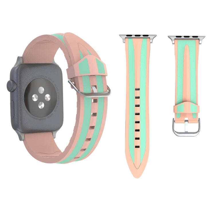 For Apple Watch Series 3 & 2 & 1 38mm Fashion Double Stripes Pattern Silicone Watch Band (Pink+Gr...