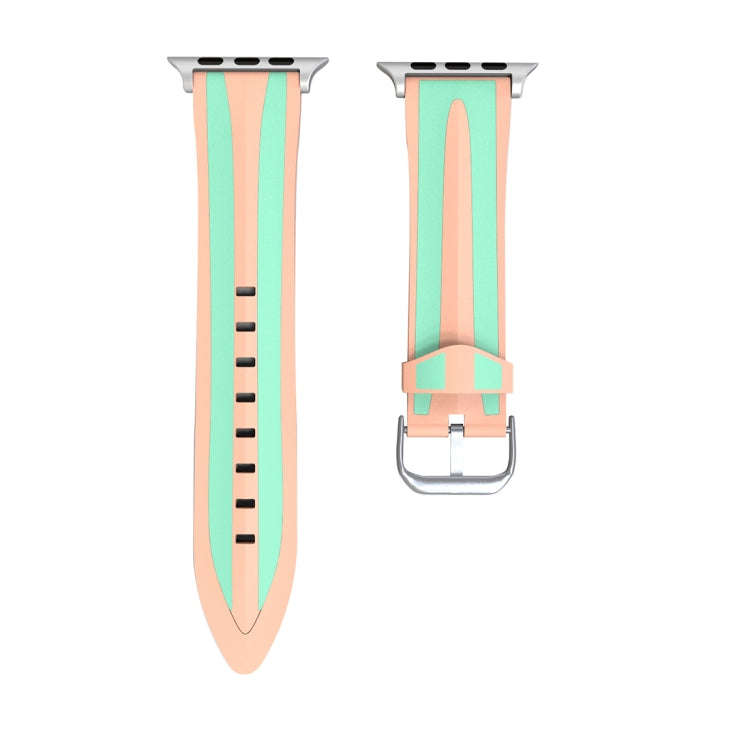For Apple Watch Series 3 & 2 & 1 38mm Fashion Double Stripes Pattern Silicone Watch Band (Pink+Gr...