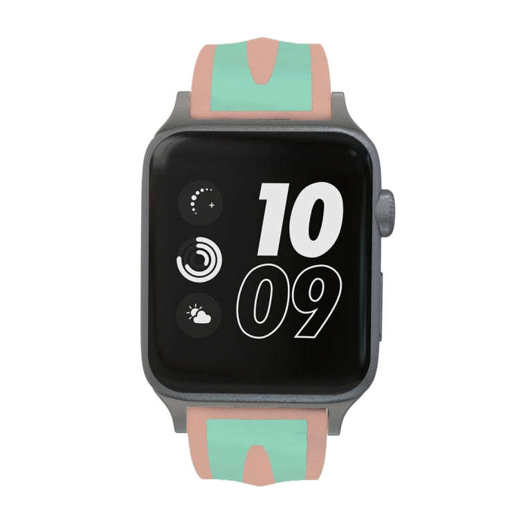 For Apple Watch Series 3 & 2 & 1 38mm Fashion Double Stripes Pattern Silicone Watch Band (Pink+Gr...