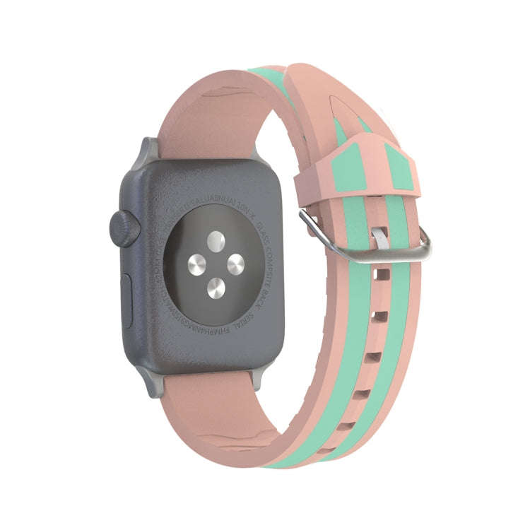 For Apple Watch Series 3 & 2 & 1 38mm Fashion Double Stripes Pattern Silicone Watch Band (Pink+Gr...