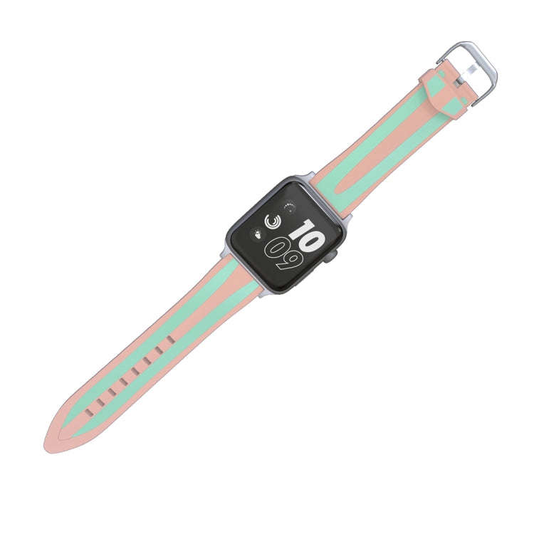 For Apple Watch Series 3 & 2 & 1 38mm Fashion Double Stripes Pattern Silicone Watch Band (Pink+Gr...