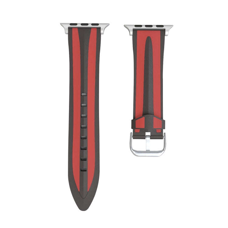 For Apple Watch Series 3 & 2 & 1 38mm Fashion Double Stripes Pattern Silicone Watch Band (Black+Red)