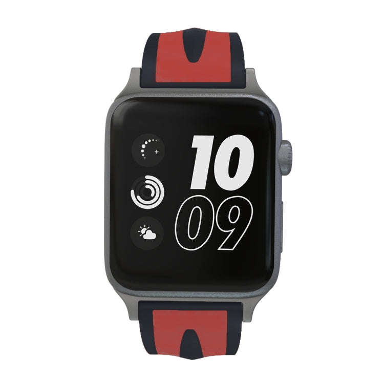 For Apple Watch Series 3 & 2 & 1 38mm Fashion Double Stripes Pattern Silicone Watch Band (Black+Red)