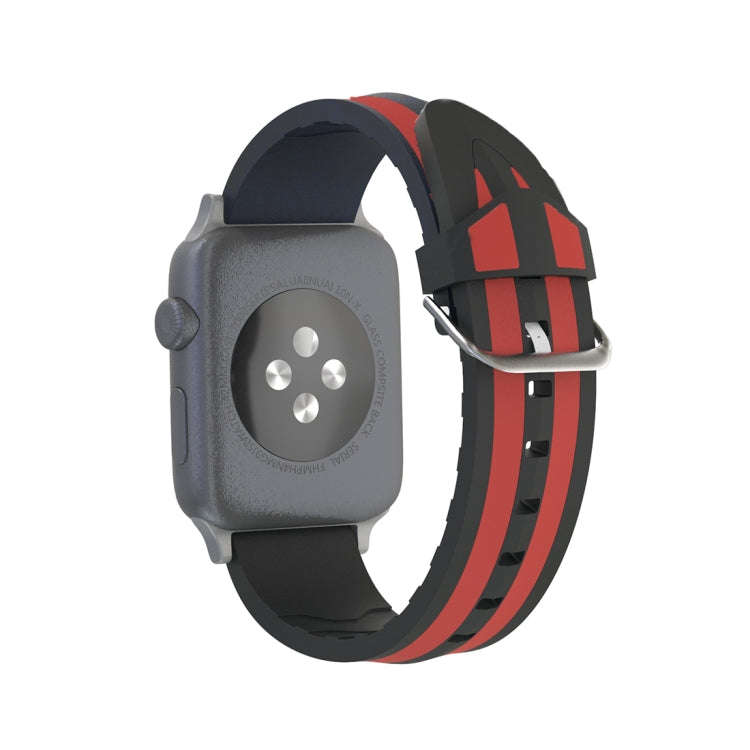 For Apple Watch Series 3 & 2 & 1 38mm Fashion Double Stripes Pattern Silicone Watch Band (Black+Red)