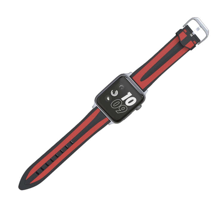 For Apple Watch Series 3 & 2 & 1 38mm Fashion Double Stripes Pattern Silicone Watch Band (Black+Red)