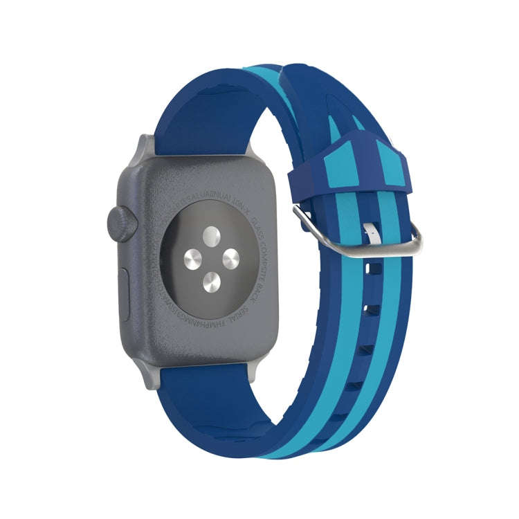 For Apple Watch Series 3 & 2 & 1 38mm Fashion Double Stripes Pattern Silicone Watch Band(Blue)