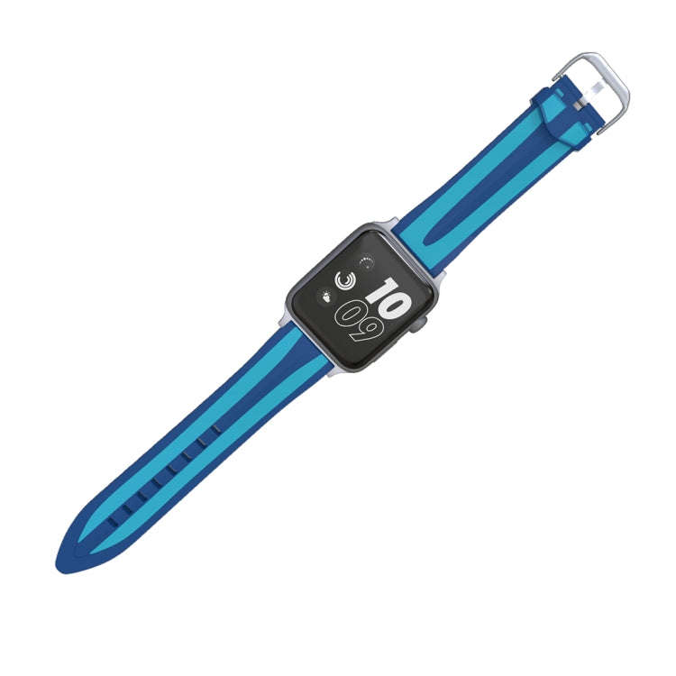 For Apple Watch Series 3 & 2 & 1 38mm Fashion Double Stripes Pattern Silicone Watch Band(Blue)