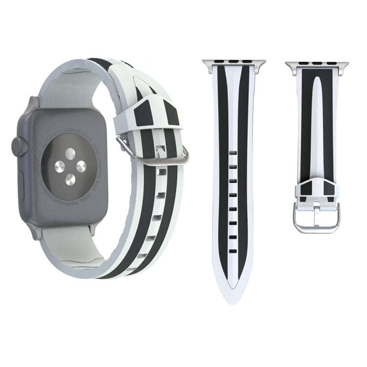 For Apple Watch Series 3 & 2 & 1 38mm Fashion Double Stripes Pattern Silicone Watch Band (Black+W...