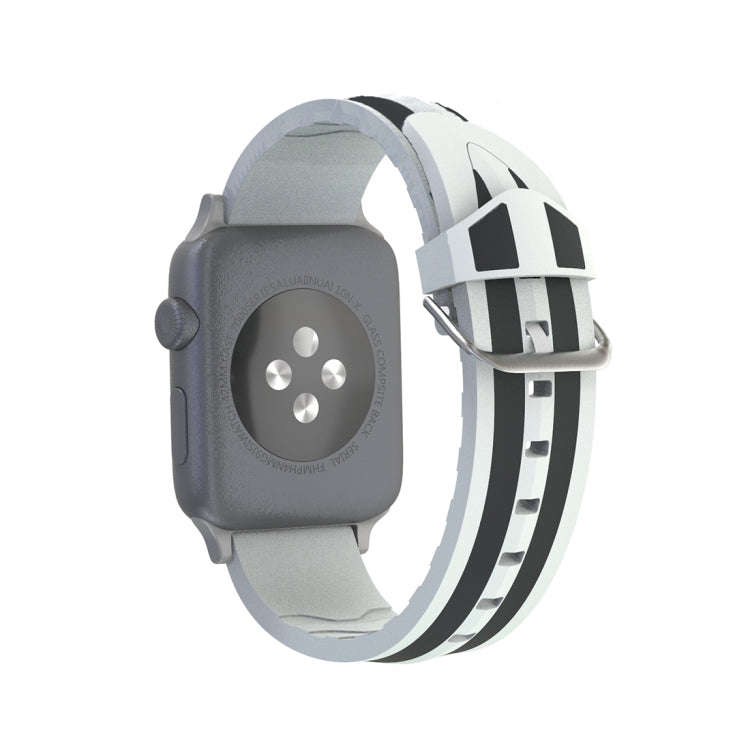 For Apple Watch Series 3 & 2 & 1 38mm Fashion Double Stripes Pattern Silicone Watch Band (Black+W...