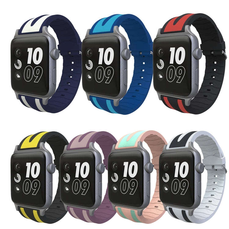 For Apple Watch Series 3 & 2 & 1 38mm Fashion Double Stripes Pattern Silicone Watch Band (Black+Red)