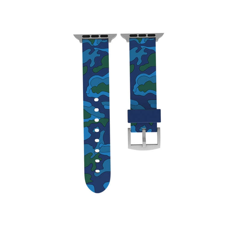For Apple Watch Series 3 & 2 & 1 38mm Fashion Camouflage Pattern Silicone Watch Band(Blue)