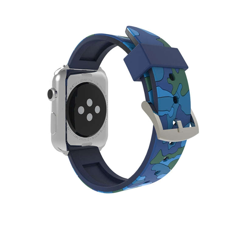 For Apple Watch Series 3 & 2 & 1 38mm Fashion Camouflage Pattern Silicone Watch Band(Blue)