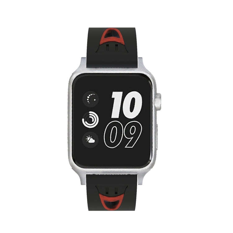 For Apple Watch Series 3 & 2 & 1 42mm Fashion Smiling Face Pattern Silicone Watch Band (Black+Red)