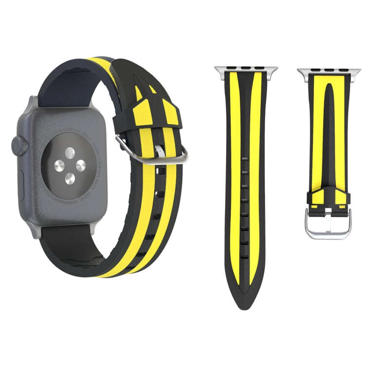 For Apple Watch Series 3 & 2 & 1 42mm Fashion Double Stripes Pattern Silicone Watch Band (Black+Y...